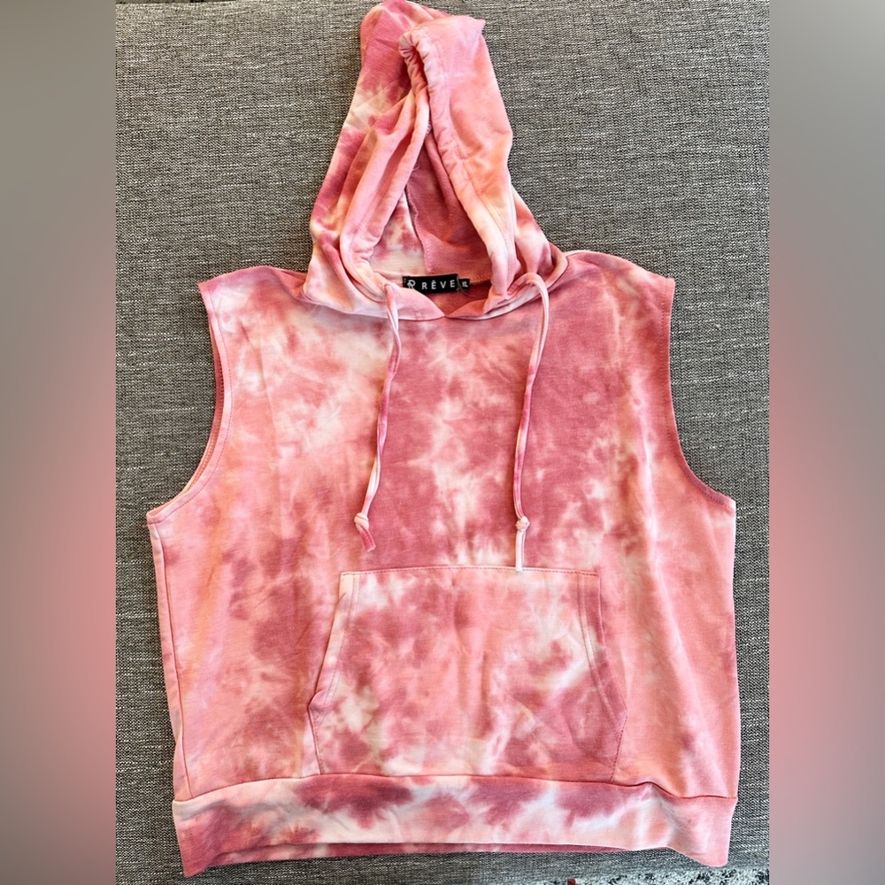 REVE Kids Sleeveless Hoodie | Size XL | Tye Dye Pink | Poly/Rayon/Spandex Blend